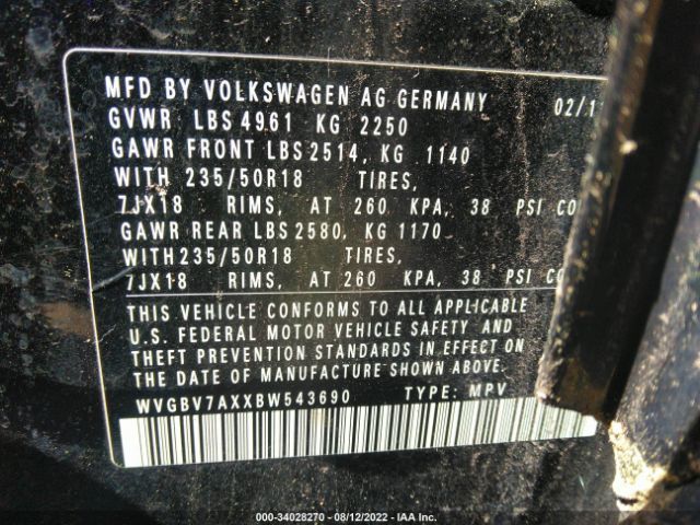 Photo 8 VIN: WVGBV7AXXBW543690 - VOLKSWAGEN TIGUAN 