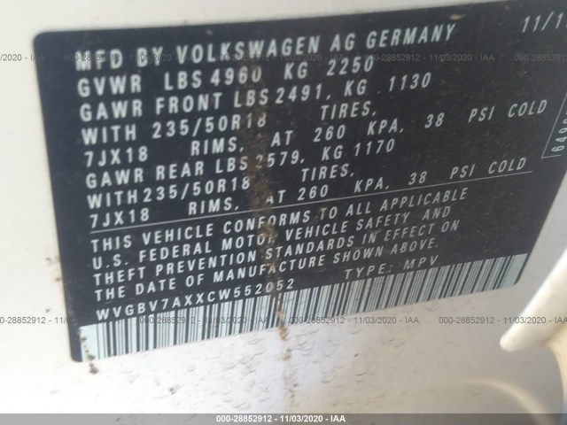 Photo 8 VIN: WVGBV7AXXCW552052 - VOLKSWAGEN TIGUAN 