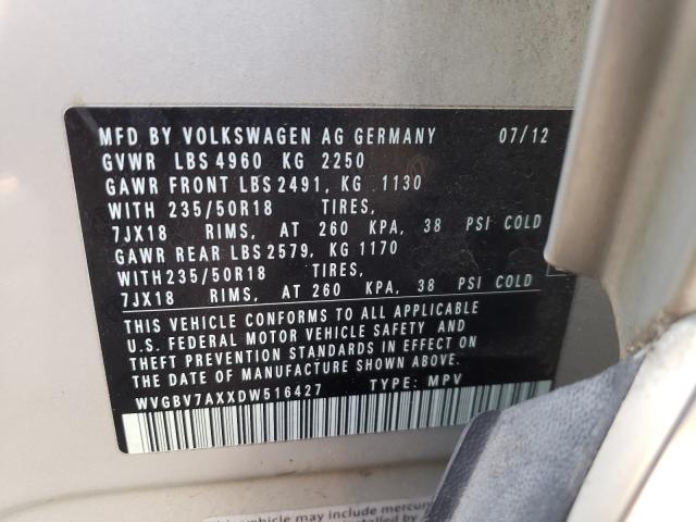 Photo 9 VIN: WVGBV7AXXDW516427 - VOLKSWAGEN TIGUAN S 