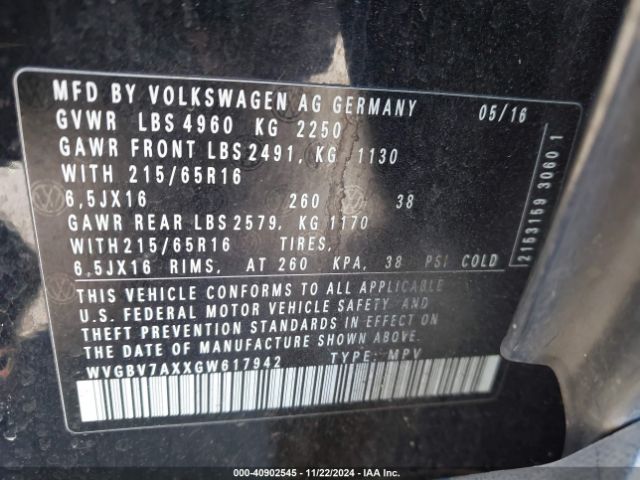 Photo 8 VIN: WVGBV7AXXGW617942 - VOLKSWAGEN TIGUAN 