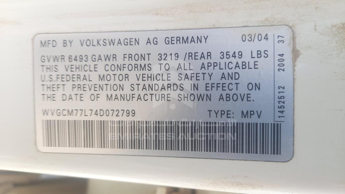 Photo 1 VIN: WVGCM77L74D072799 - VOLKSWAGEN TOUAREG 