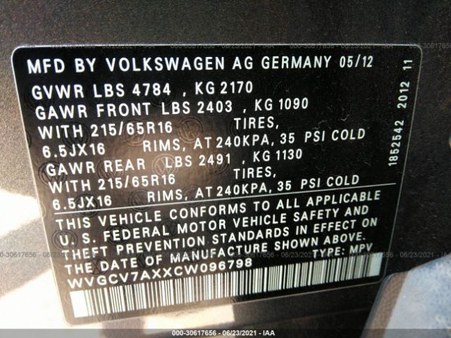 Photo 8 VIN: WVGCV7AXXCW096798 - VOLKSWAGEN TIGUAN 