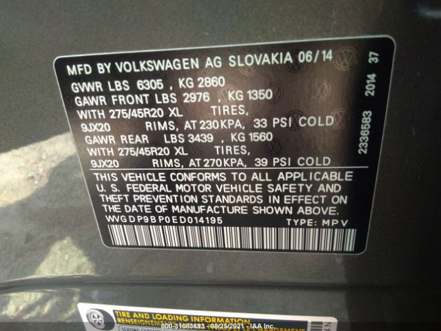 Photo 8 VIN: WVGDP9BP0ED014195 - VOLKSWAGEN TOUAREG 