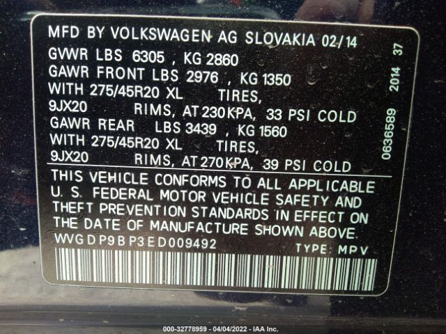 Photo 8 VIN: WVGDP9BP3ED009492 - VOLKSWAGEN TOUAREG 