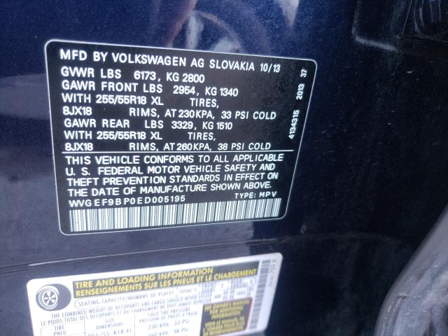 Photo 9 VIN: WVGEF9BP0ED005195 - VOLKSWAGEN TOUAREG 