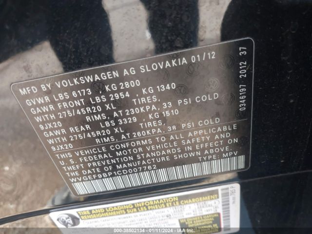 Photo 8 VIN: WVGEF9BP1CD007762 - VOLKSWAGEN TOUAREG 