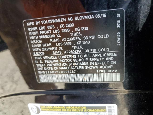 Photo 12 VIN: WVGEF9BP1FD008267 - VOLKSWAGEN TOUAREG 