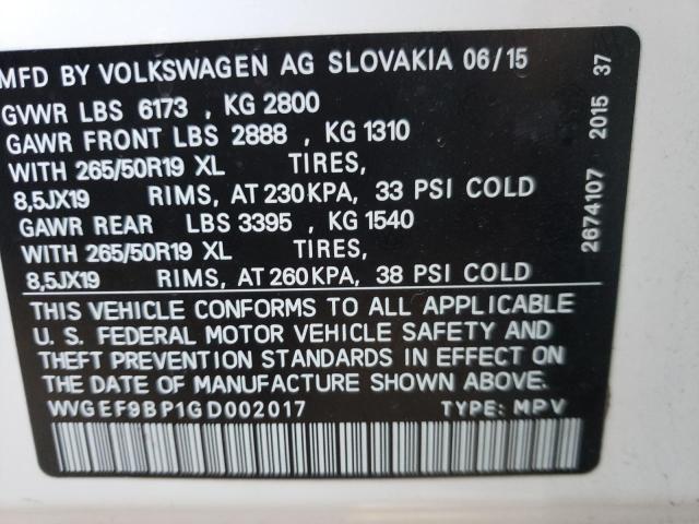 Photo 9 VIN: WVGEF9BP1GD002017 - VOLKSWAGEN TOUAREG SP 