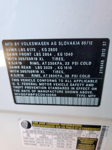 Photo 11 VIN: WVGEF9BP2CD012050 - VOLKSWAGEN TOUAREG 