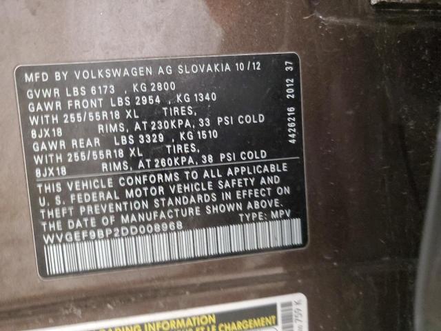 Photo 12 VIN: WVGEF9BP2DD008968 - VOLKSWAGEN TOUAREG 