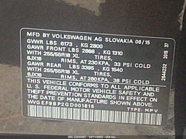 Photo 8 VIN: WVGEF9BP2GD001815 - VOLKSWAGEN TOUAREG 