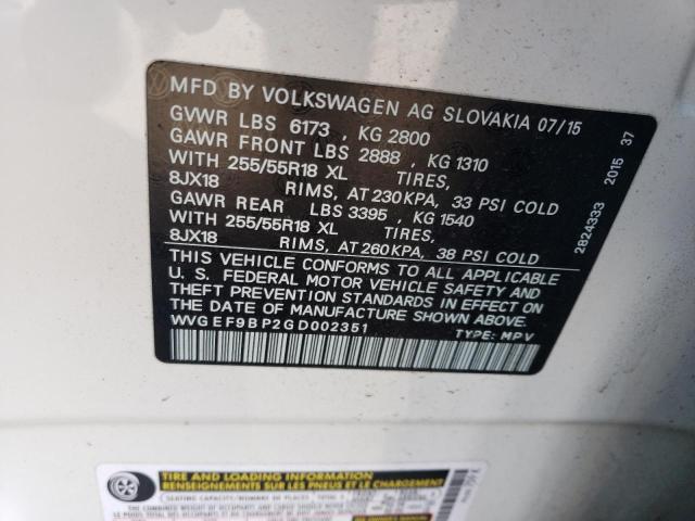 Photo 11 VIN: WVGEF9BP2GD002351 - VOLKSWAGEN TOUAREG 