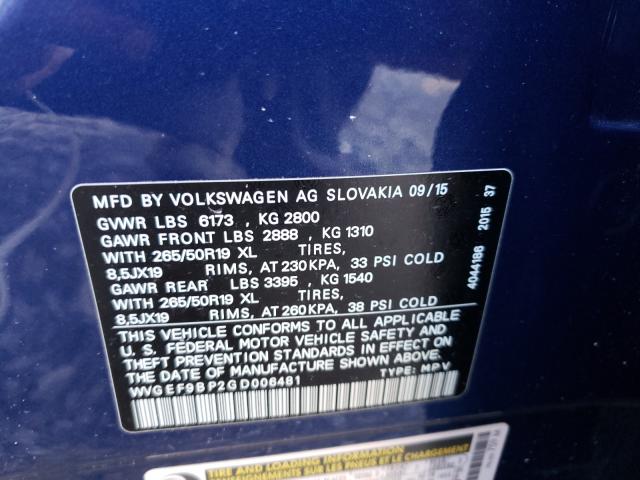 Photo 9 VIN: WVGEF9BP2GD006481 - VOLKSWAGEN TOUAREG SP 