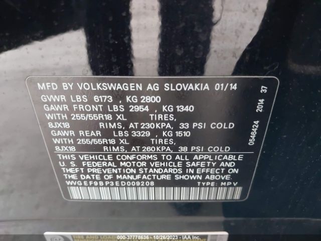 Photo 8 VIN: WVGEF9BP3ED009208 - VOLKSWAGEN TOUAREG 