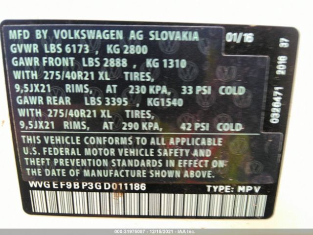 Photo 8 VIN: WVGEF9BP3GD011186 - VOLKSWAGEN TOUAREG 