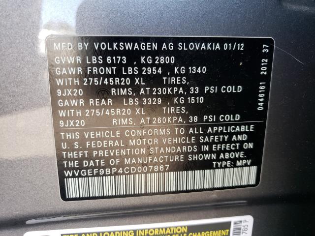 Photo 9 VIN: WVGEF9BP4CD007867 - VOLKSWAGEN TOUAREG V6 