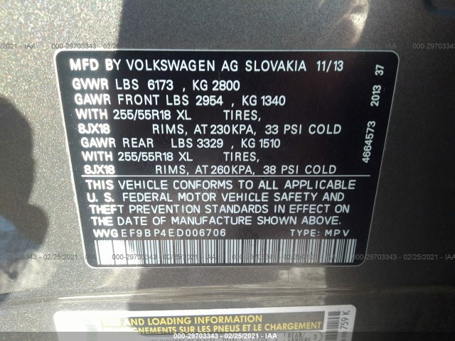 Photo 8 VIN: WVGEF9BP4ED006706 - VOLKSWAGEN TOUAREG 