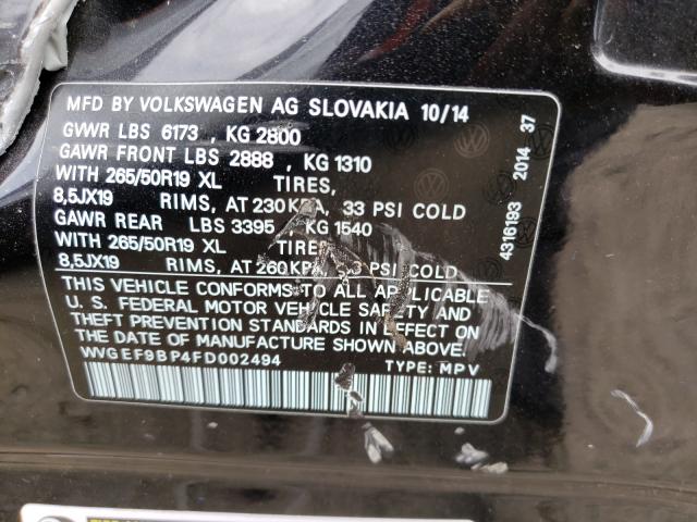 Photo 9 VIN: WVGEF9BP4FD002494 - VOLKSWAGEN TOUAREG V6 