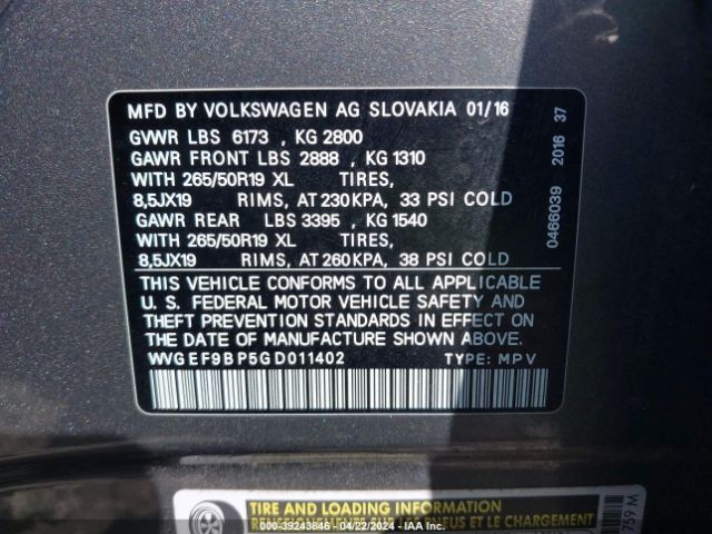 Photo 8 VIN: WVGEF9BP5GD011402 - VOLKSWAGEN TOUAREG 