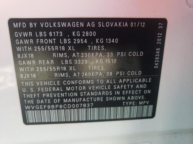 Photo 9 VIN: WVGEF9BP6CD007837 - VOLKSWAGEN TOUAREG V6 