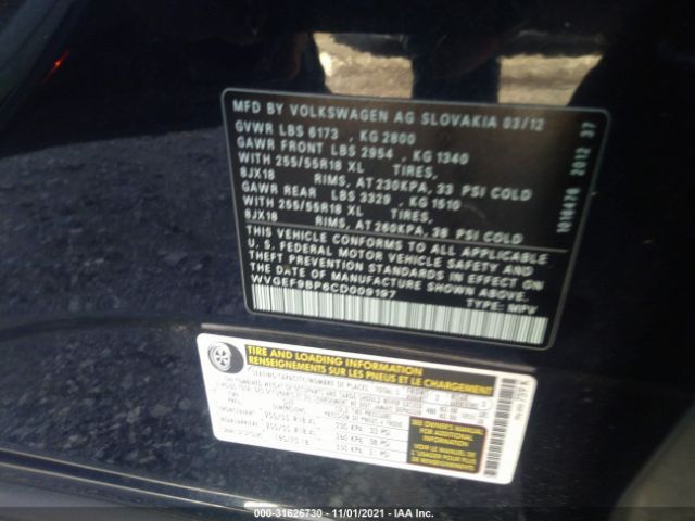 Photo 8 VIN: WVGEF9BP6CD009197 - VOLKSWAGEN TOUAREG 