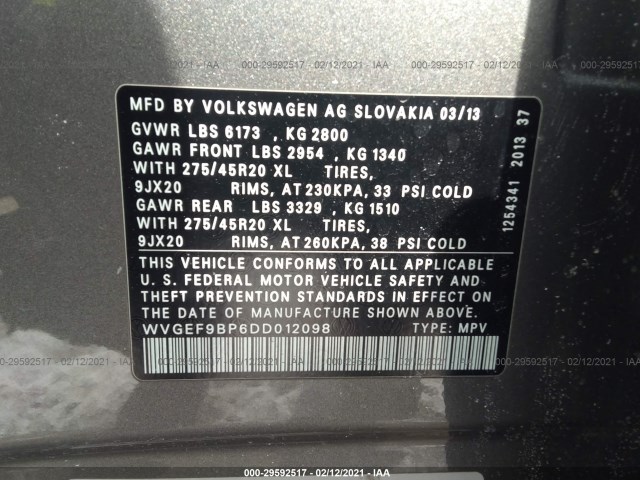 Photo 8 VIN: WVGEF9BP6DD012098 - VOLKSWAGEN TOUAREG 