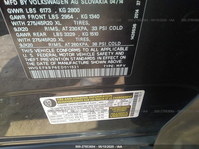 Photo 8 VIN: WVGEF9BP6ED011521 - VOLKSWAGEN TOUAREG 