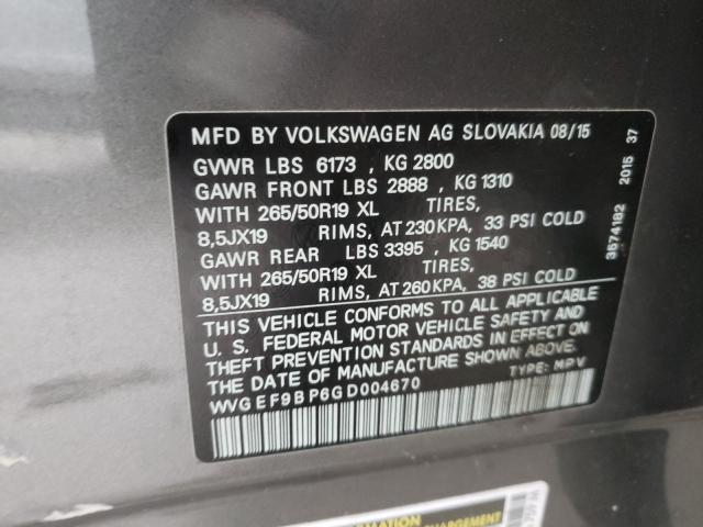 Photo 9 VIN: WVGEF9BP6GD004670 - VOLKSWAGEN TOUAREG SP 