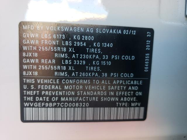 Photo 9 VIN: WVGEF9BP7CD008320 - VOLKSWAGEN TOUAREG 