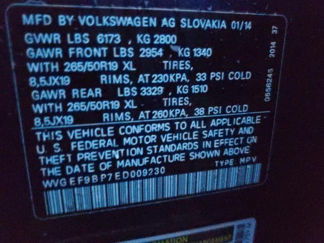 Photo 9 VIN: WVGEF9BP7ED009230 - VOLKSWAGEN TOUAREG V6 