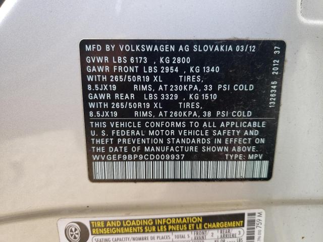 Photo 11 VIN: WVGEF9BP9CD009937 - VOLKSWAGEN TOUAREG 