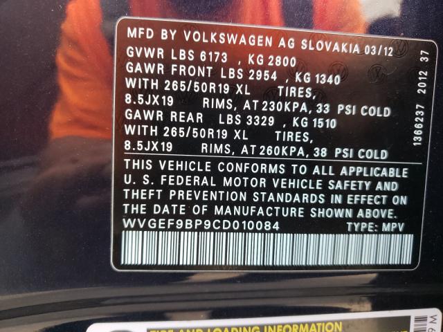 Photo 9 VIN: WVGEF9BP9CD010084 - VOLKSWAGEN TOUAREG 