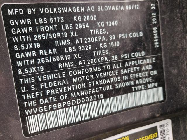 Photo 9 VIN: WVGEF9BP9DD002018 - VOLKSWAGEN TOUAREG V6 