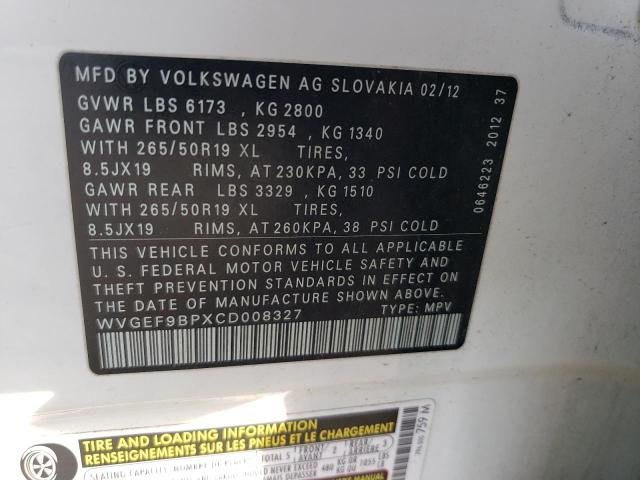 Photo 11 VIN: WVGEF9BPXCD008327 - VOLKSWAGEN TOUAREG 