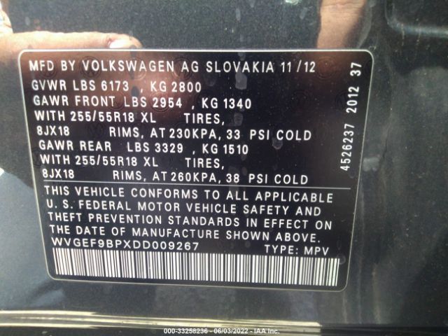 Photo 8 VIN: WVGEF9BPXDD009267 - VOLKSWAGEN TOUAREG 