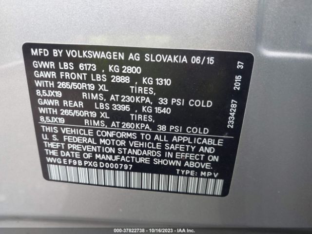 Photo 8 VIN: WVGEF9BPXGD000797 - VOLKSWAGEN TOUAREG 