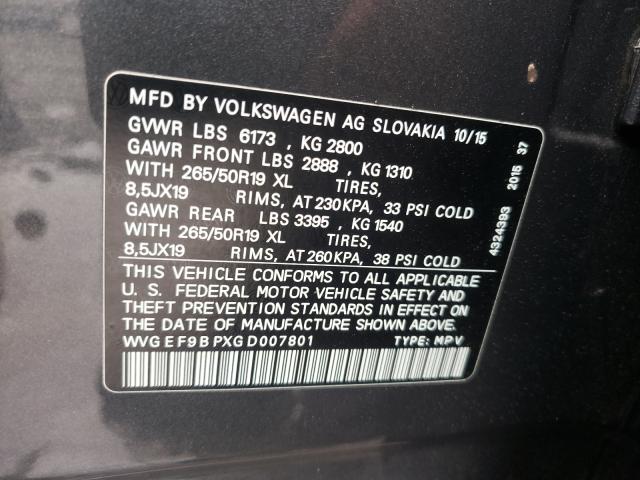 Photo 9 VIN: WVGEF9BPXGD007801 - VOLKSWAGEN TOUAREG SP 