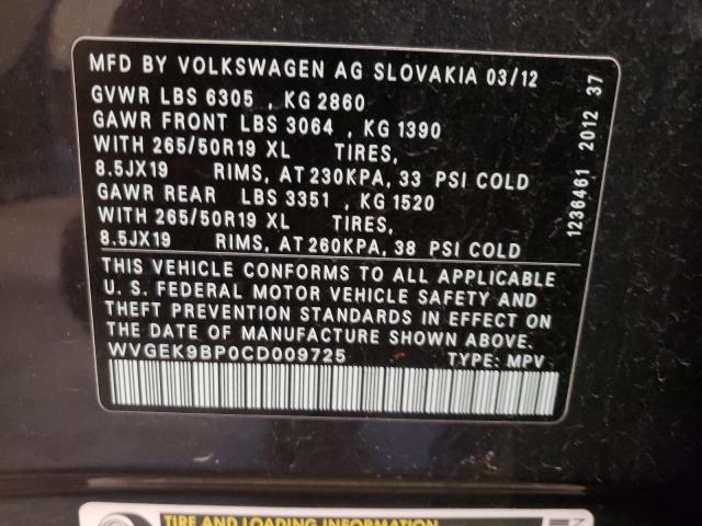 Photo 9 VIN: WVGEK9BP0CD009725 - VOLKSWAGEN TOUAREG 