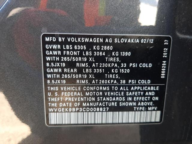 Photo 9 VIN: WVGEK9BP3CD008827 - VOLKSWAGEN TOUAREG 