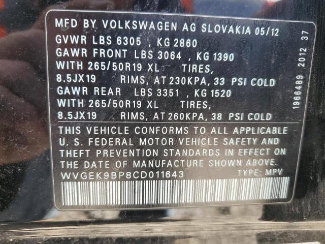 Photo 12 VIN: WVGEK9BP8CD011643 - VOLKSWAGEN TOUAREG V6 