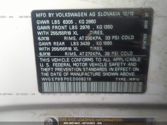 Photo 8 VIN: WVGEP9BP0ED008210 - VOLKSWAGEN TOUAREG 