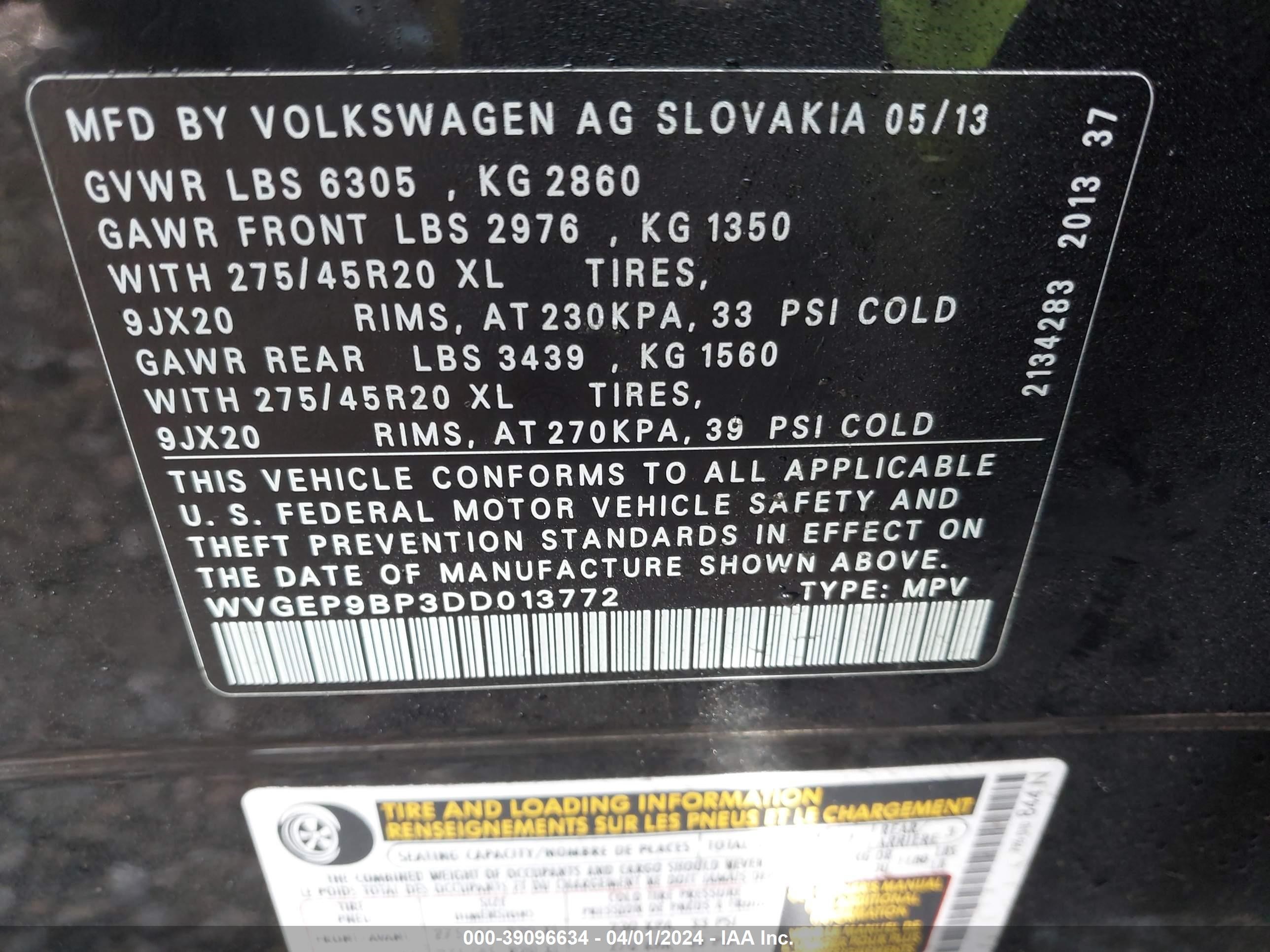 Photo 11 VIN: WVGEP9BP2DD005873 - VOLKSWAGEN TOUAREG 