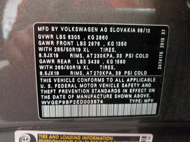 Photo 9 VIN: WVGEP9BP2ED003574 - VOLKSWAGEN TOUAREG 