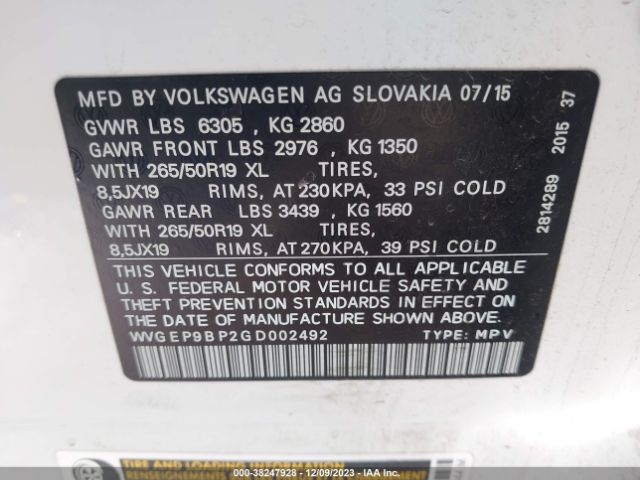 Photo 8 VIN: WVGEP9BP2GD002492 - VOLKSWAGEN TOUAREG 