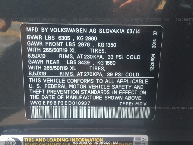 Photo 8 VIN: WVGEP9BP3ED010937 - VOLKSWAGEN TOUAREG 