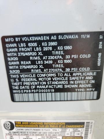 Photo 12 VIN: WVGEP9BP3FD003519 - VOLKSWAGEN TOUAREG V6 