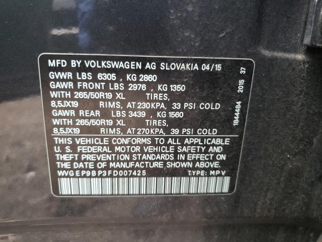 Photo 9 VIN: WVGEP9BP3FD007425 - VOLKSWAGEN TOUAREG 