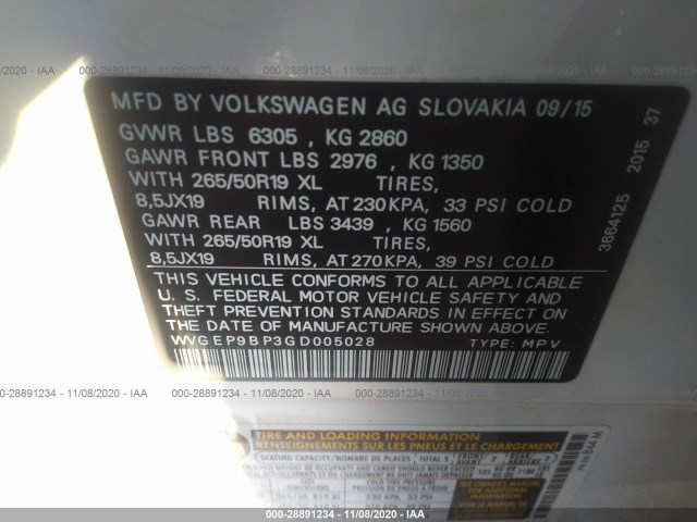 Photo 8 VIN: WVGEP9BP3GD005028 - VOLKSWAGEN TOUAREG 