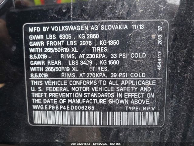 Photo 8 VIN: WVGEP9BP4ED006265 - VOLKSWAGEN TOUAREG 