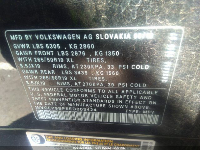 Photo 8 VIN: WVGEP9BP5ED003424 - VOLKSWAGEN TOUAREG 